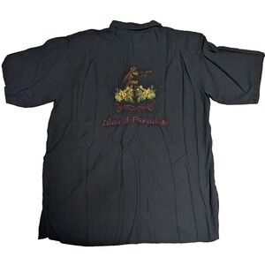 BOBBY CHAN Men Large‎ Silk Bamboo Embroidered Hula Dancer Hawaiian Shirt